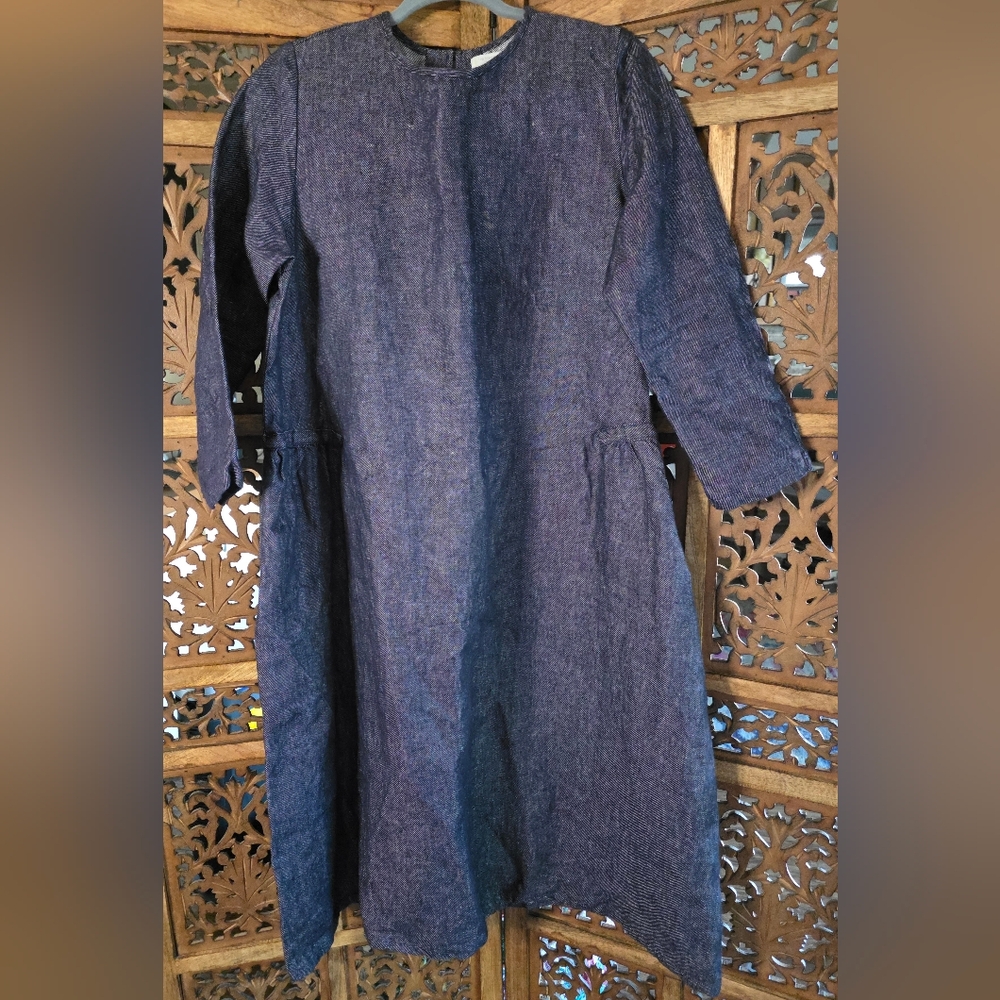 Chic Denim Blue Linen Midi Dress